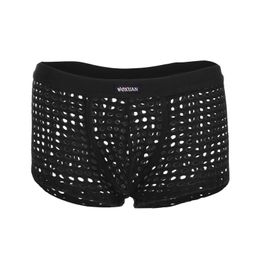 Underpants Fashion Design Plus Size Men's Sexy Solid Hollow Out Underwear Boxer Briefs Mesh Breathable Gifts For Lover