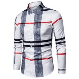 2021 Business Casual Plaid Shirt Men's Formal Workwear Wedding Dress Slim Social Party Clothes Khaki Checked Shirt