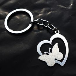 Heart Butterfly Keyring Stainless Steel Insect Keychains Jewellery Gift For Men Women 12 Pieces Whole