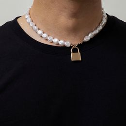 Lacteo Bohemian Imitation Pearl Clavicle Chain Choker For Women Men Gothic Lock Pendant Necklace Jewellery Accessories