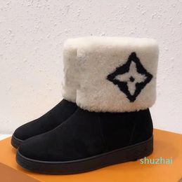 fashionhigh end Customised womens shoesautumn and winter sheep fur onepiece flat bottom snow boots