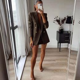 XIKOM Women Two-piece Set Vintage green Office Lady Double Breasted Blazer coat Female Casual Slim High Waist Skirt Suit 220302