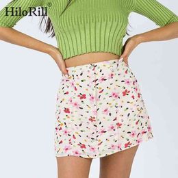 Print A Line Skirts Women Summer Button Pleated Mini Lady High Waist Work Casual Short Bottoms Jupe Femme 210508