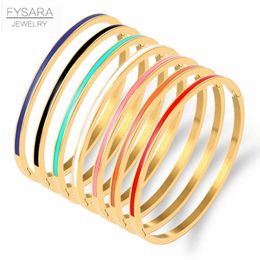 Fysara 3mm Thin Colourful Orange Enamel Bangles Bracelets for Women Party Fashion Bangles Stainless Steel Jewellery 7 Colour Q0719