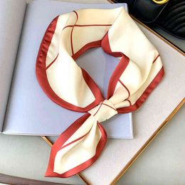 2021 Vintage Silk Scarf Women Double-Sided Tied Ribbon Narrow Scarves Hand Bag Narrow Straps Hair Female Y220228