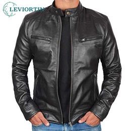 Motorcycle Mens Leather Jackets Brown / Black Leather-Jacket Men Vintage Stand Collar Jacket PU Faux Leather Outwear 211111