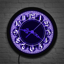 Modern Style LED Wall Clock With Big Numbers Home Decor Arabic Numerals Vintage Design Illuminated Wall Clock Led Wall Sign 210325