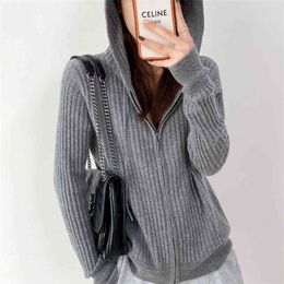 Women Cardigan Double Thickening Loose Turtleneck Female Sweater Ladies Solid Color Wool Knitting Cardigans 210922