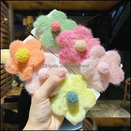 Hair Clips & Barrettes Jewellery Autumn And Winter Children Cute Soft Flower Hairpins Girls Nylon Faux Fur Ornament Kids Accessories Drop Deli