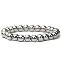 8mm Alloy Strands Beads Silver Plated Charm Bracelets For Women Men Bangle Fashion Party Club Elastic Jewellery