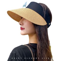 Wide Brim Hats Magic Tape Panama Women Straw Hat Empty Top 2021 Women's Summer Sun Protection Outdoor Sports Fishing Beach Chapeau Gorro