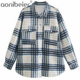 Spring Autumn Temperament Checked Shirt Covered Button Drop Shoulder Long Sleeve Women Loose Blouses Female Plaid Tops 210604