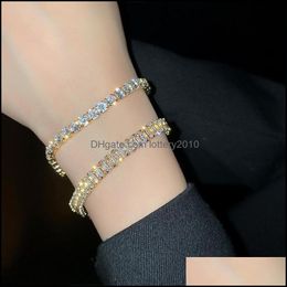 Jewelryfashion Geometric Zircon Bracelet For Women Ladies Shiny Rose Gold Chain Crystal Bracelets Bangles Jewelry Party Gifts Link Drop D