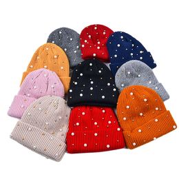Outdoor personalized Women Hat Pearl Beanies Baggy Skull Hats Winter Warm Cap Unisex Keep Elastic Hedging Caps Soft Elasticity