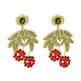 Luxury Crystal Earrings For Women Full Rhinestones Cherry Fruit Shiny Statement Pendant Earring Jewelry