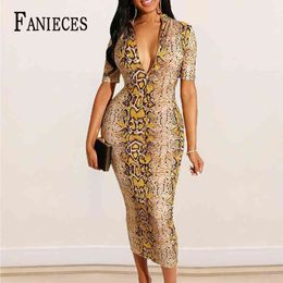 Ins Fashion Sexy Club Bodycon Pencil Dress Pink Leopard Print Dresses Long Sleeve Slim Party Mid-calf vestidos robe longue 210520