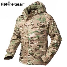 ReFire Gear Winter Camouflage Tactical Jacket Men Waterproof Warm Thick Fleece Liner Windbreaker Hooded Army Field Military Coat 211214