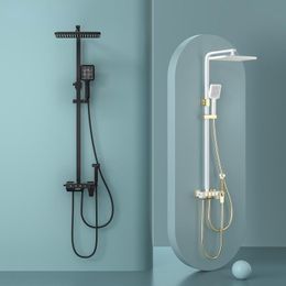 Bathroom Shower Sets Light Luxury Constant Temperature Head Set Copper Black Home Rain Bathing Machine