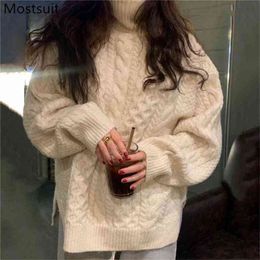 Twisted Knitted Turtleneck Thicken Pullover Sweater Women Winter Long Sleeve Vintage Fashion Female Tops Jumpers Femme 210513