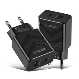 Type-C 20W PD And QC 3.0 Dual Ports USB Type C Fast Wall Charger Power Adapter With US EU Plug For Mobile Phone Universal Factory wholesale