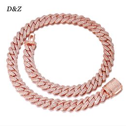 D&Z New Gold 10mm Cuban Link Necklace Iced Out Cubic Zircon 4 Prong Necklace Male Female Jewelry For Gift Fashion Necklace X0509