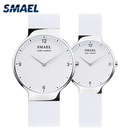 Smael Casual Quartz Watch Set 1835 Simple Couple Flexible Waterproof Wristwatches Lovers Set Sier Relgio De Casal Top Gift Q0524