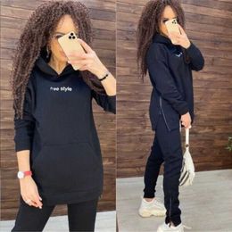 Fasing Two Pieces Tracksuit Women's Warm Oversized Sweatshirt Hoodies Chandal Ropa De Mujer Sports Jogging Suits Female Sets 210930