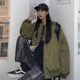 Baseball uniform cotton-padded jacket women positive negative wear coat thick lamb wool loose Korean version student trend 210526
