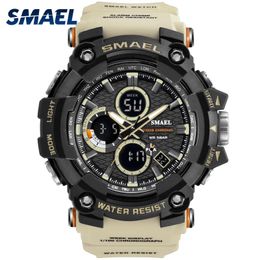 SMAEL Sport Watches Military Dual Time Watch Digital LED Clock Male 1802D Waterproof Wristwatch Men's Watch Sports Shoockproof X0524