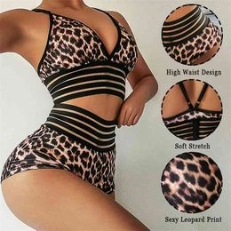 Sexy Women's Leopard Print Yoga Set Fitness Sport SuitGym Shockproof s Bras shorts Running Workout Training Suit 210802