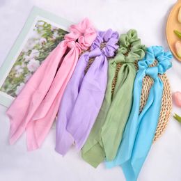 Fashion Sweet Solid Scrunchie Silk Elastic Hair Bands For Women Hair Scarf Bows Rubber Ropes Girls Hair Accessories