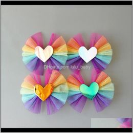 20Pcs Baby Hair Clips Girls Pu-Leather Stars Lover Heart Hairpins Kids Headwear Rainbow Gauze Bows Kids Hair Accessories Gi8M8 4Fsvm