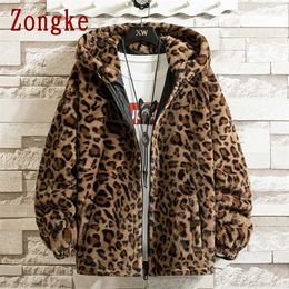 Zongke Leopard Hooded Winter Jacket Men Japanese Streetwear Casual s For Brand Coat M-4XL 211217