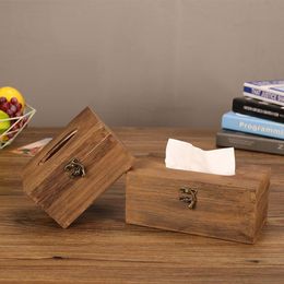 Tissue Boxes & Napkins Wood Box Household Simple Case Car Paper Towel Container Country Rustic Brown Torched Bathroom Facial Holder Cover Na