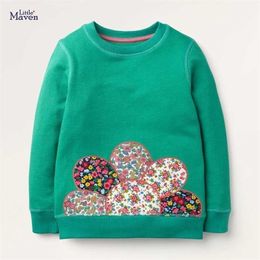 Little maven Girls Sweatshirts Flower Applique Green Clothes Cotton Children's Clothing Autumn Kids for Tees 211110