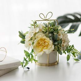 Decorative Flowers & Wreaths Artificial Peony Rose Camellia Hybrid Bouquet Silk Flower For Home Decoration DIY Wedding Fake Fall Decor