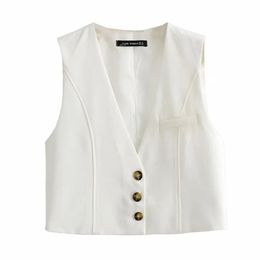 BBWM Women Fashion Sleeveless Vest Jacket Office Ladies Business Casual Suits WaistCoat Pockets Outwear Short Tops 210520