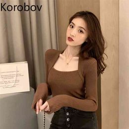 Korobov Bottoming Shirt In Autumn and Winter Wear A Top New Fake Two-piece Slim and Thin Long-sleeved Square Neck Sweater 210430