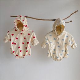born Baby Boys Girls Long Sleeve Hooded Loving Heart Rompers Clothes Spring Autumn Toddler Jumpsuits 210429