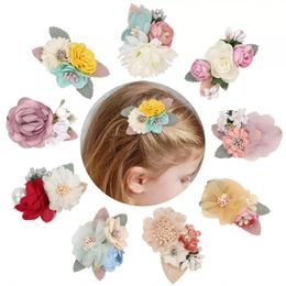wholesale artificial flowers hair clips UK - Baby Girls Artificial Flower Barrettes Kids Hair Clips Princess Girl Sweet Hairpin Barrette Children Hair Accessories