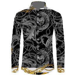 Men's Casual Shirts Custom Pattern Long Sleeve Shirt Men Top Black Gold Baroque Tees Grey Rococo Vintage Printed Clothing