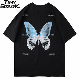Oversize T Shirt Hip Hop Men Streetwear Tshirt Butterfly Print Harajuku Summer Short Sleeve T-Shirt Cotton Tops Tees Loose 210329