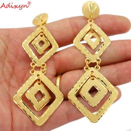 Adixyn NEW Luxury Unusual earrings for Women Girls 24k Gold Color Drop Earrings Dubai Jewelry India Arab Items N01066 210317