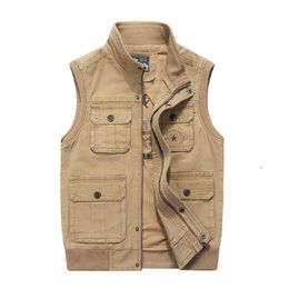 Plus Big Size 6XL 7XL 8XL Brand Clothing Autumn Mens Vests Sleeveless Jacket Cotton Casual Multi Pocket Vest Male Waistcoat Coat 211104