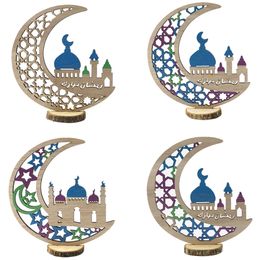Ramadan Wooden Tabletop Ornament Moon Eid Mubarak Party Home Room Decoration