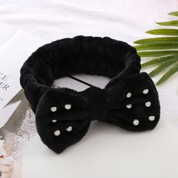 Korean Fashion Pearls Plush Bow Headbands Wash Face soft Hairband Makeup Headwrap Turban Elastic Headband Hair Accessories