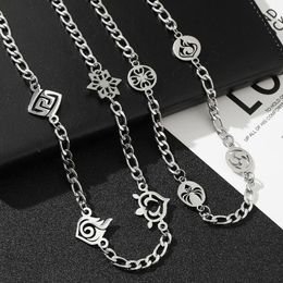 Pendant Necklaces The Eye Of God Four Elements Titanium Steel Hollow Trend Game Genshin Impact Cosplay Necklace