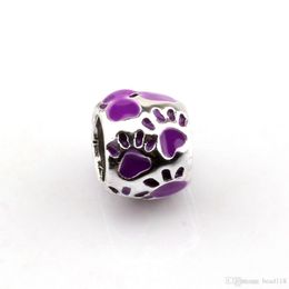 50pcs Purple Enamel Footprint Large Hole Spacer Beads For Jewellery Making Bracelet Necklace DIY Accessories 8X10mm