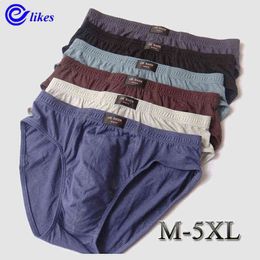 5pcs/lot Plus Big size 100% Cotton Briefs Men's Comfortable Underpants Underwear L/XL/2XL/3XL/4XL/5XL high quality H1214
