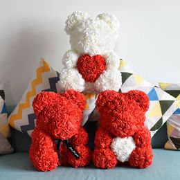 40cm Rose Bears Heart Artificial Flowers Red Roses Bear For Women Valentine Wedding Birthday Christmas Gift Home Decoration